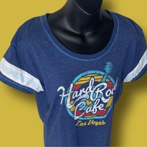 HARD Rock Cafe Las Vegas Logo Baseball T-shirt Blue Size Juniors XL